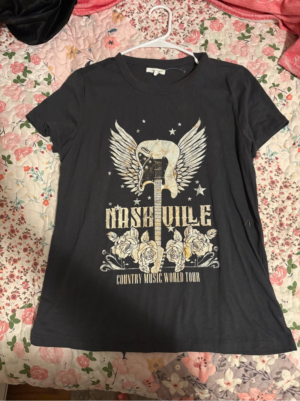 Maurices Dark Grey Nashville Graphic Tee with Gold & Cream Print